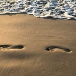 Huellas en la arena representando la de carbono